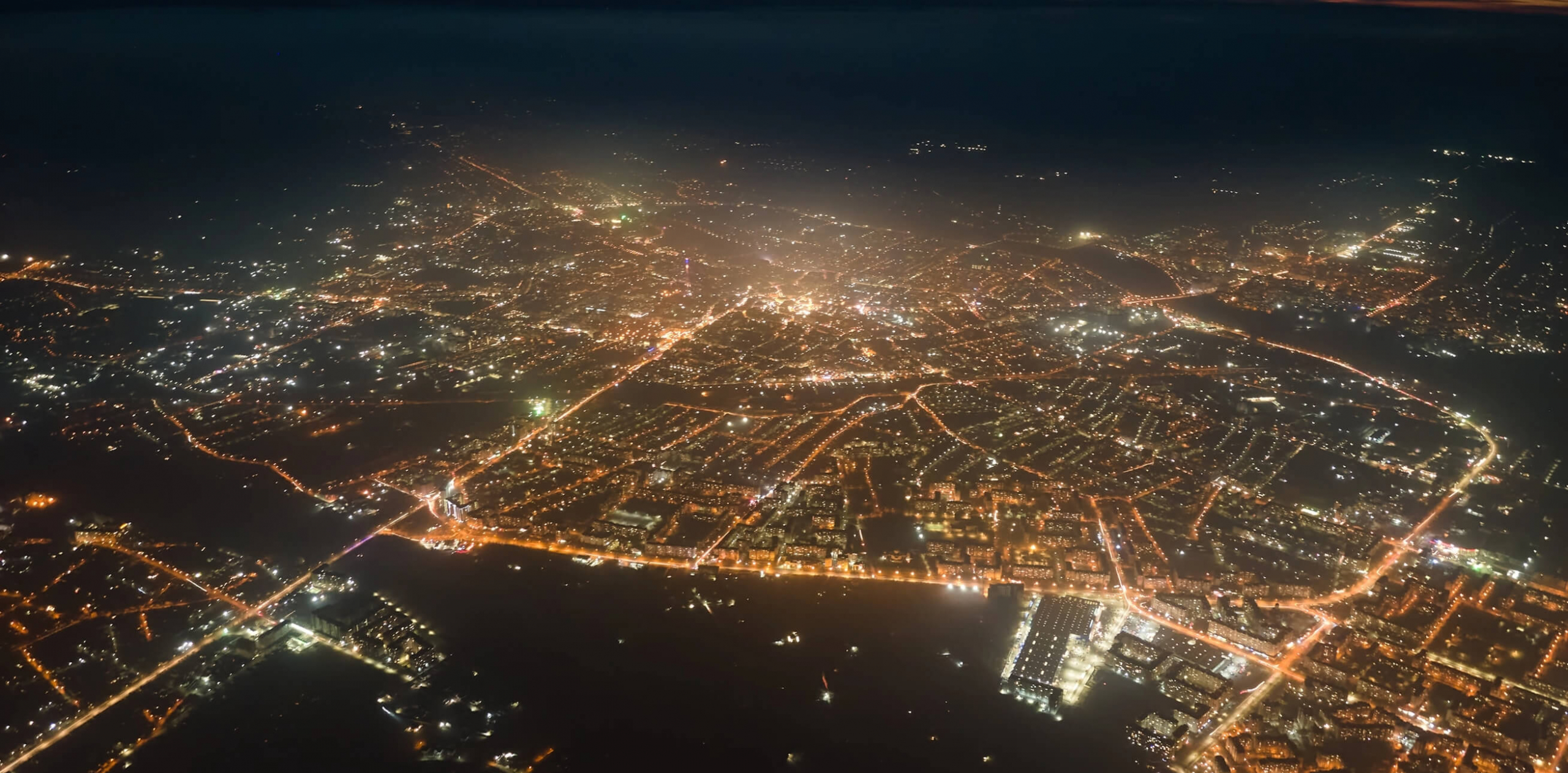 Aerial view of city infrastructure at night