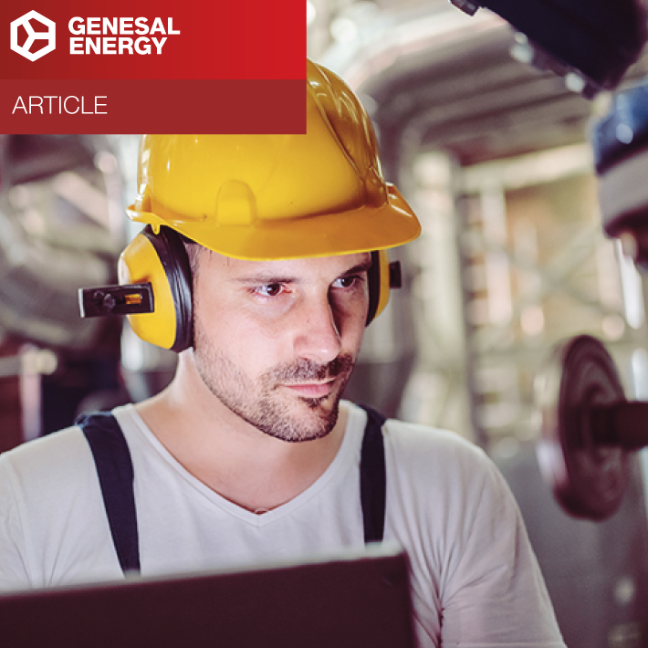 Technician contemplating how to connect a generator