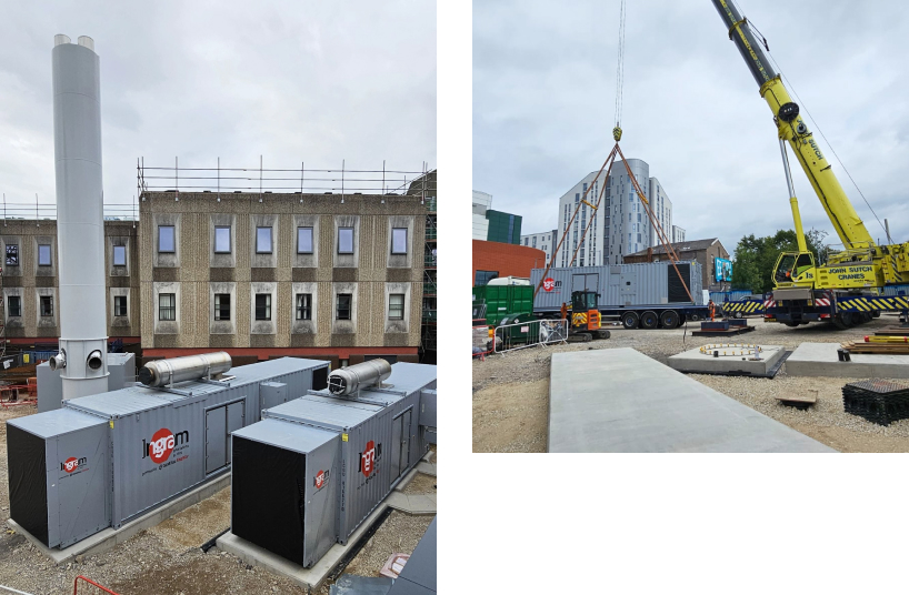 Installation of soundproof generator sets at Manchester Royal Infirmary.
