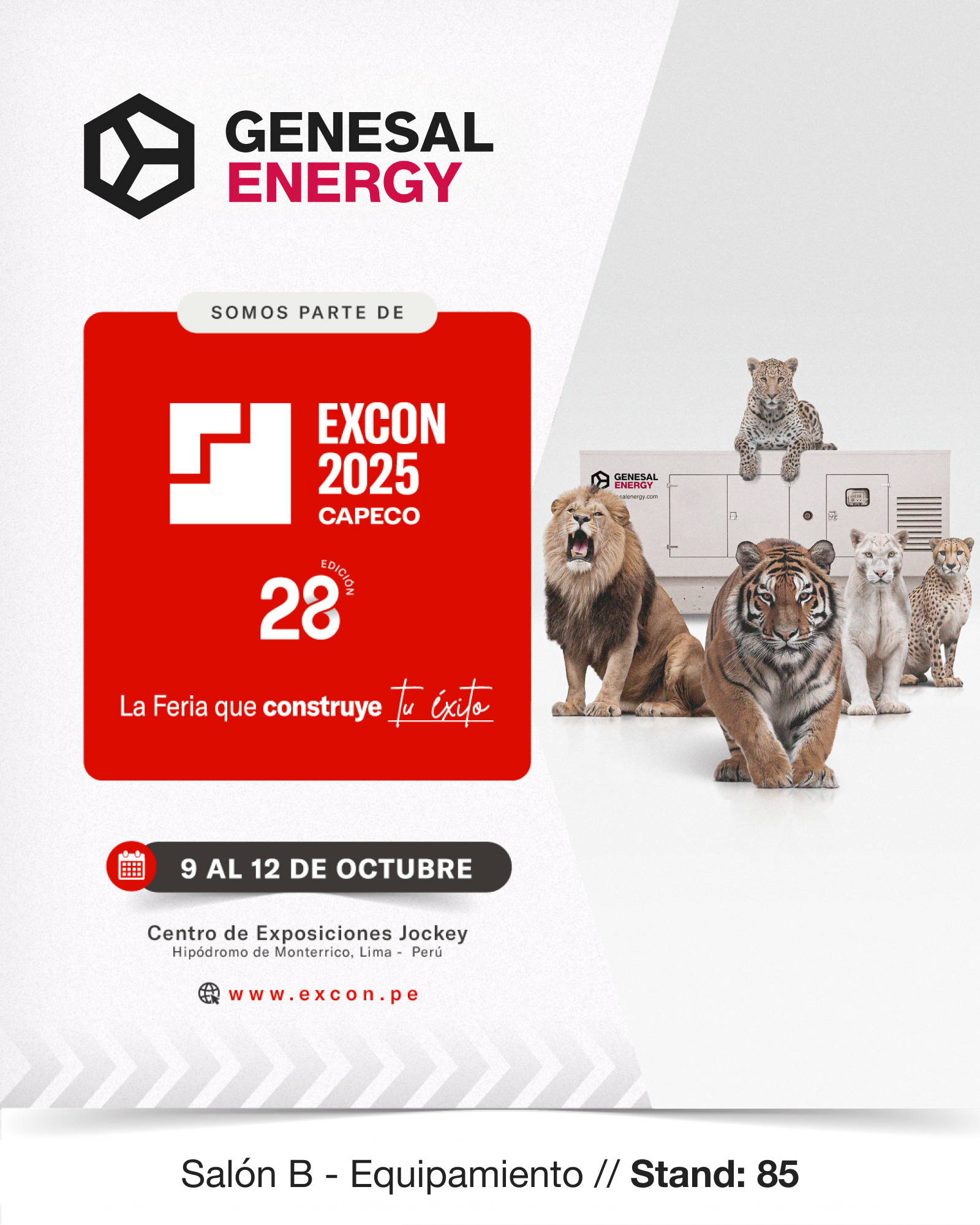 Genesal Energy en EXCON Perú 2025, stand 85 en el Centro de Exposiciones Jockey de Lima